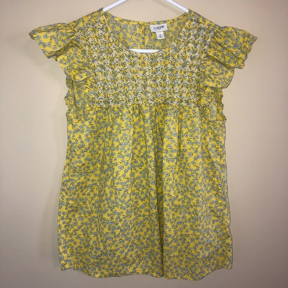 J Crew Factory Yellow Floral Embroidered Peasant Style Blouse - Picture 2 of 6